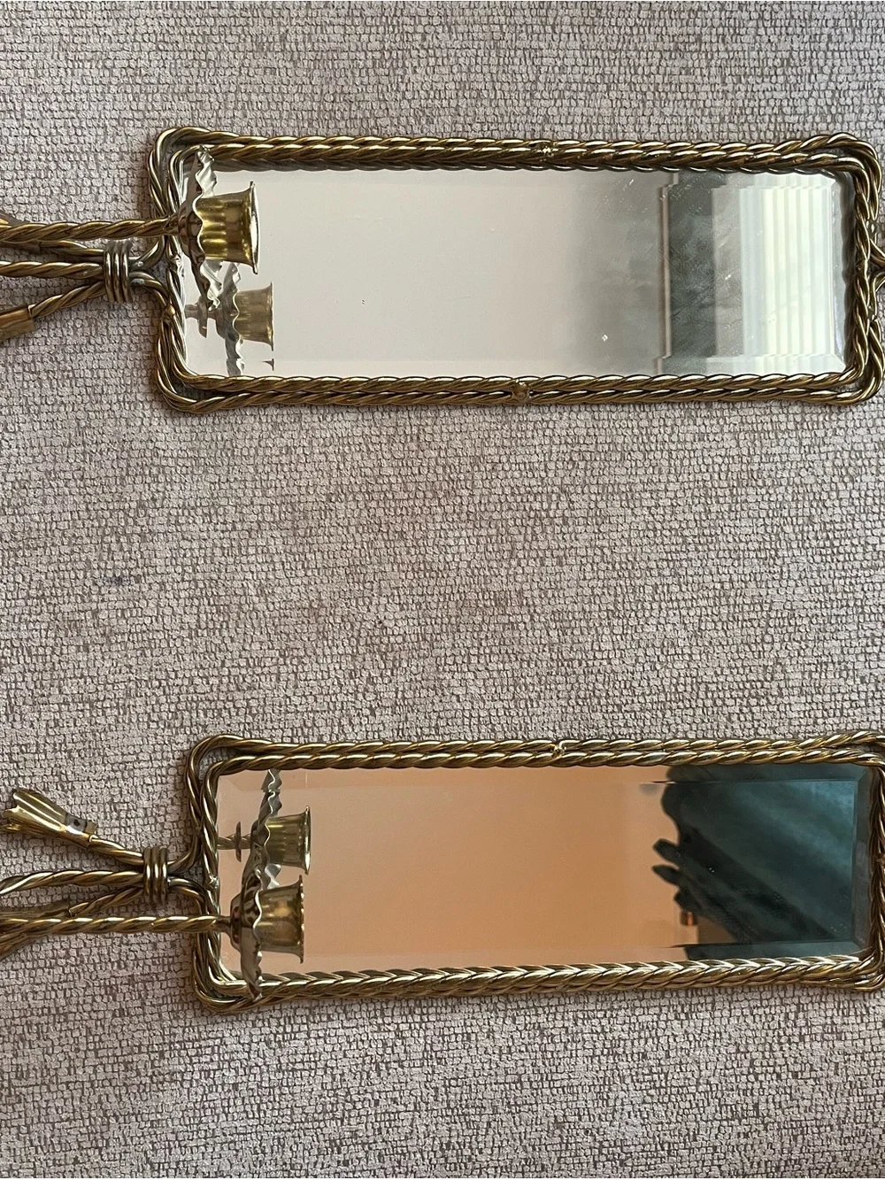 Gold Rope Frame Wall Mirror with Candle Holders - Gold
